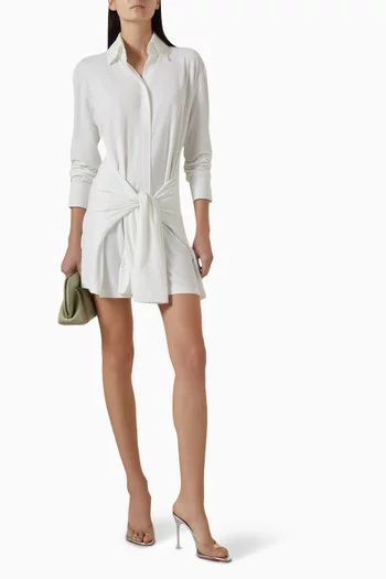Front-tie Mini Shirt Dress in Poly-lycra