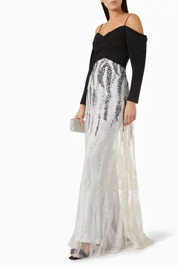 Off-shoulder Draped Gown in Crepe