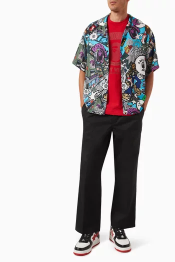 Comic Art Open Collar Shirt in Cotton