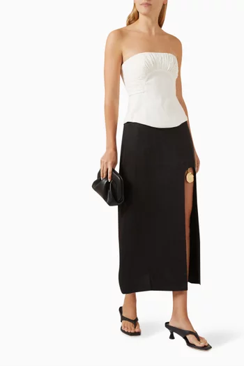 Oriel Ruched Bustier Top in Linen