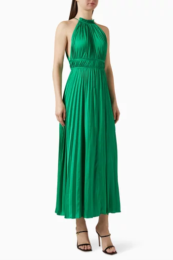 فستان ريفيلي متوسط الطول بطيات ستان