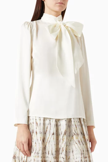Bow High-neck Blouse in Satin