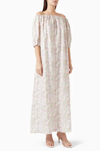 فستان زازا طويل بنقشة زهور كتان