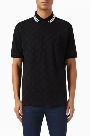 تي شيرت بولو بنقشة حرفي GG قطن