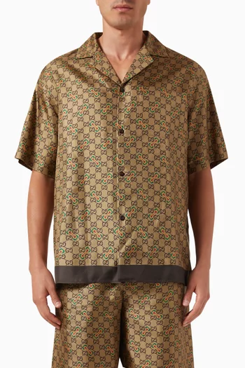 GG Horsebit-print Shirt in Silk-twill