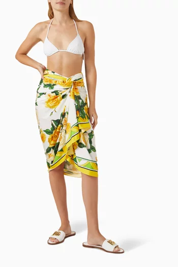 Rose-print Pareo in Silk