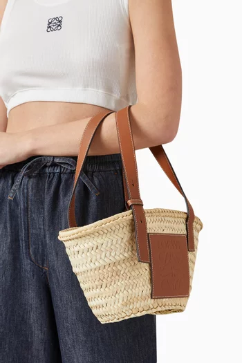 Small Basket Bag in Raffia & Leather