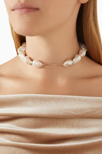 Baroque Safety Pin Collar Necklace in 14kt Gold