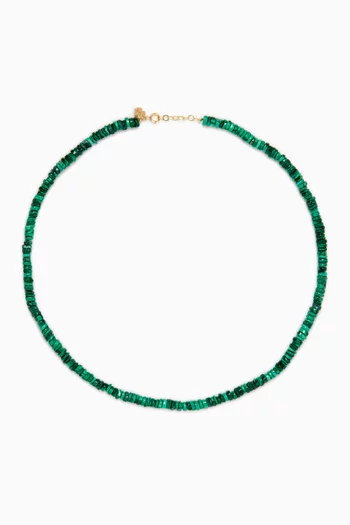Rondelles Malachites Beaded Necklace in 18kt Gold
