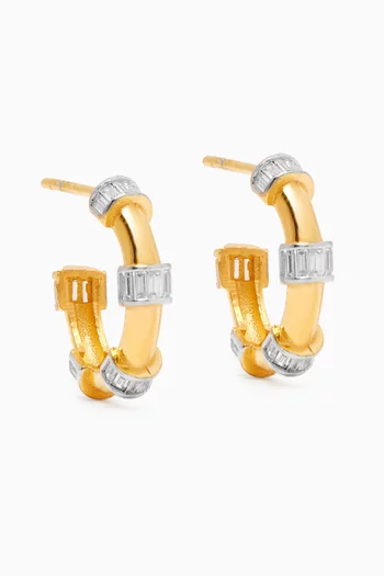 Baguette Crystal Hoop Earrings in 24kt Gold-plated Sterling Silver
