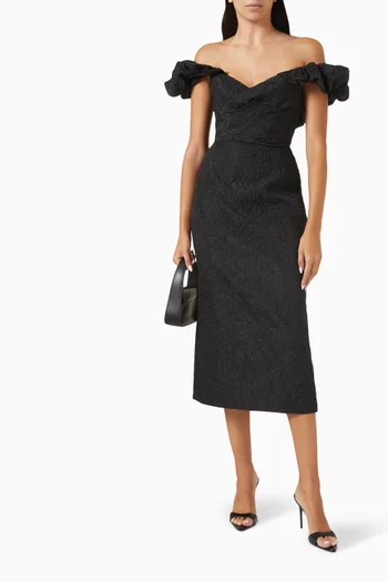 Off-shoulder Midi Dress in Cloque