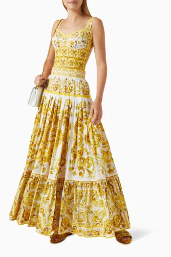 Majolica-print Maxi Skirt in Cotton-poplin