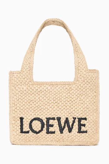 Mini Font Tote Bag in Raffia