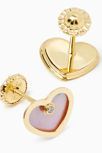 Love Heart Diamond Earrings in Enamel and 18kt Yellow Gold
