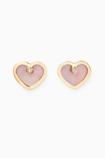 Love Heart Diamond Earrings in Enamel and 18kt Yellow Gold
