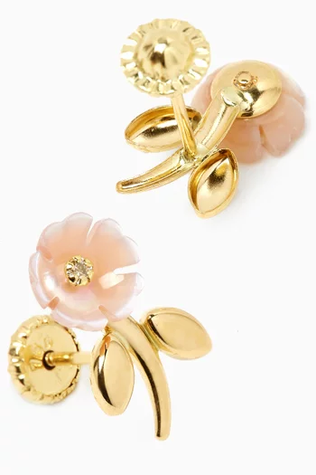 Flower Mother of Pearl Diamond Earrings in 18kt Yellow Gold