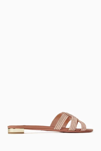 Felix Woven Slide Sandals in Metallic Leather