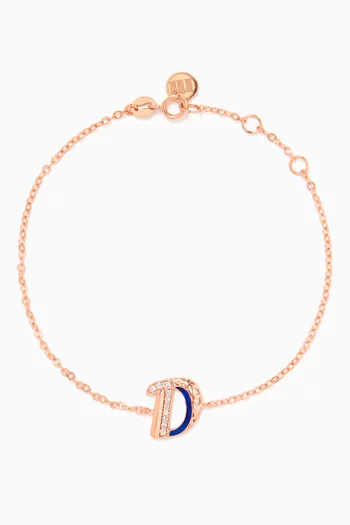 Retro Diamond & Enamel Letter 'D' Bracelet in 18kt Rose Gold