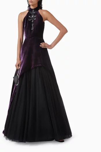 Shantell Asymmetric Gown in Silk-velvet