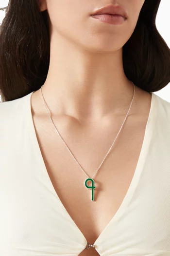 Arabic Lette "Meem" Enamel Pendant Necklace in Sterling Silver