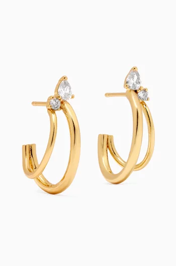 CZ Split Hoop Earrings in Gold-plated Brass