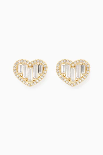 Baguette-cut Heart Stud Earrings in Gold-plated Brass