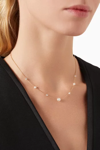 Pearl & CZ Station Necklace in Gold Vermeil