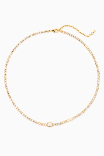 Jewel CZ Tennis Necklace in Gold-plated Brass