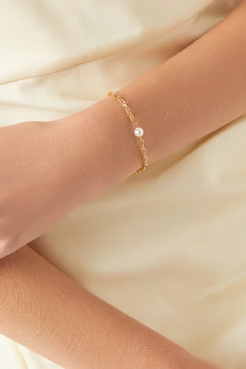 Pearl Oval Link Bracelet in Gold-plated Brass