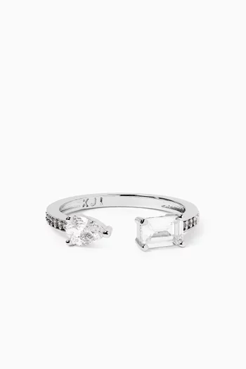 CZ Pavé Open Ring in Rhodium-plated Brass