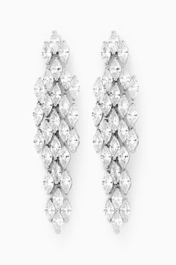 Marquis-cut Graduated Drop Earrings in Rhodium-plated Brass