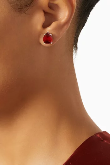 Pear-cut CZ Stud Earrings in Rhodium-plated Brass