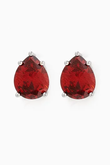 Pear-cut CZ Stud Earrings in Rhodium-plated Brass