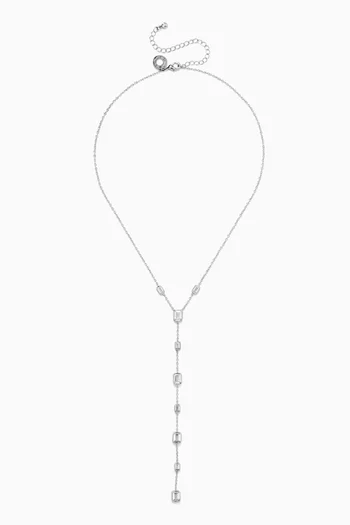 Emerald-cut Station Necklace in Rhodium-plated Brass