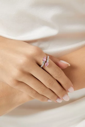 خاتم مفتوح مزين بحجري زركونيا مكعبين بتصميم كمثري نحاس مطلي بالروديوم