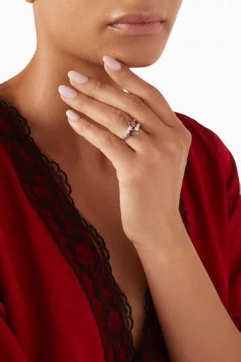 Double-pear CZ Open Ring in Rhodium-plated Brass