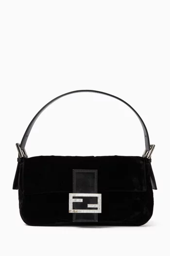 Vintage Embellished Baguette Shoulder Bag in Velvet