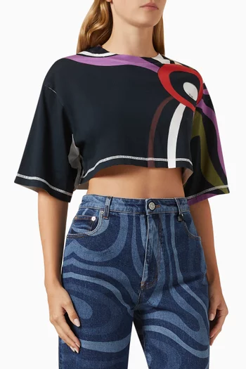 Marmo-print Cropped T-shirt in Cotton