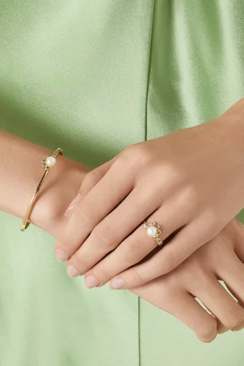 سوار مارثا مزين بلؤلؤ مياه عذبة وماس ذهب عيار 9