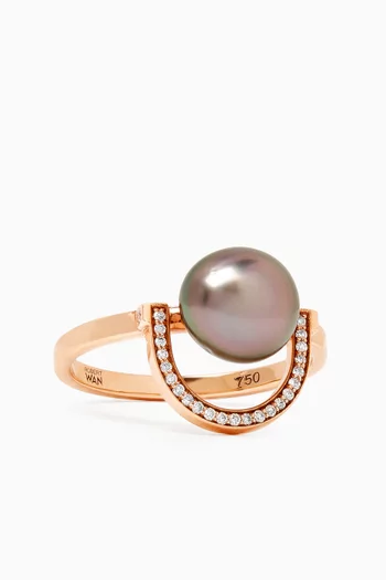 Entrelace Diamond & Pearl Ring in 18kt Rose Gold