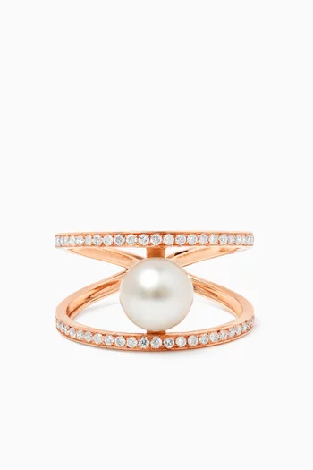 Zoja Diamond & Pearl Ring in 18kt Rose Gold