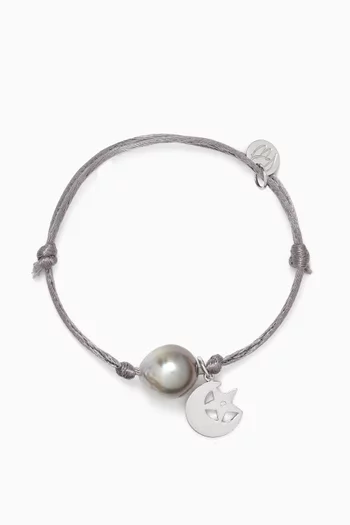 Pearl & Moon Star Charm Bracelet in 18kt White Gold