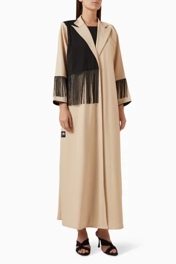 Two-tone Fringed Abaya in Crepe