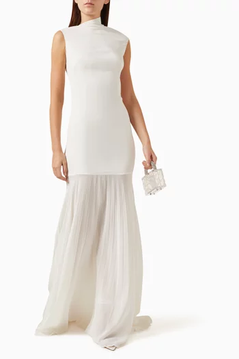 Ester Maxi Dress in Stretch Silk-crepe & Plissé