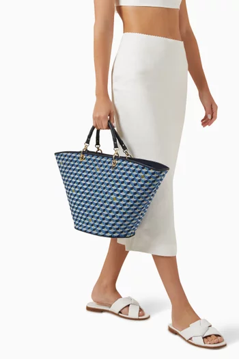 Battle Ready 57 Tote Bag in Saga Jacquard Canvas & Leather
