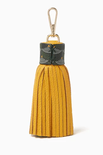 Pompom Key Ring in Coated-canvas & Leather