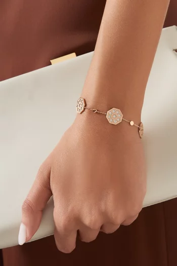 سوار تراث ميني بتصميم كلاسيكي مزين بعرق اللؤلؤ ذهب وردي عيار 18