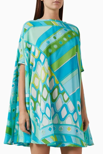Vivara-print Mini Kaftan Dress in Silk
