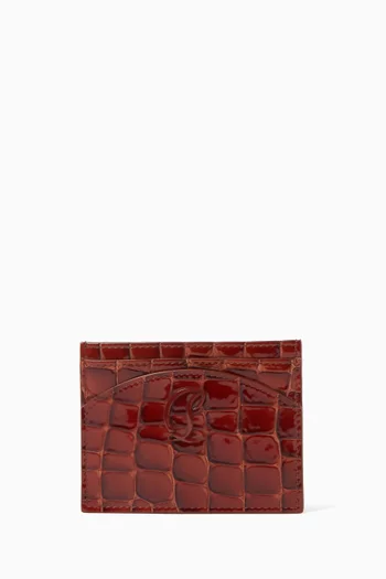Loubi 54 Card Holder in Croc-embossed Leather