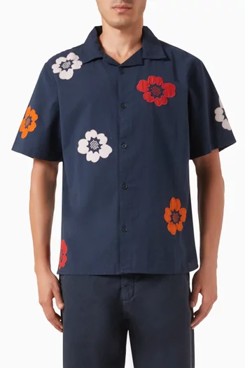 Didcot Floral Applique Shirt in Cotton &  Linen